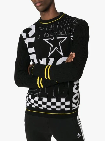 Shop Koché Logo Intarsia Knit Jumper In Black/ White