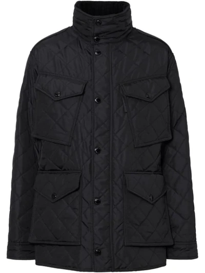 Shop Burberry Packaway Hood Quilted Thermoregulated Field Jacket In Black