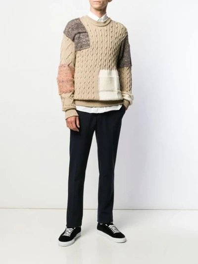 Shop Maison Flaneur Contrast Panel Wool Sweater In Brown