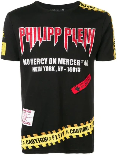 Shop Philipp Plein Caution Warning Logo T-shirt In Black