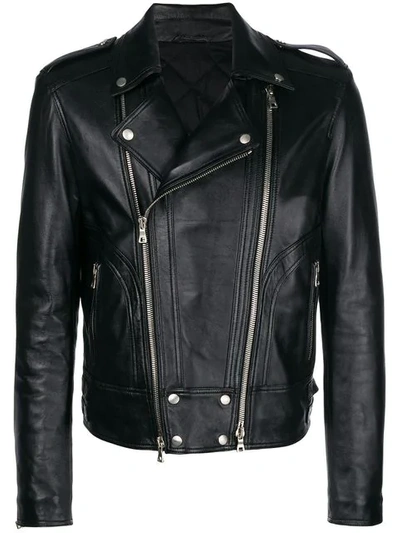 Shop Balmain Leather Padded Biker Jacket In Black