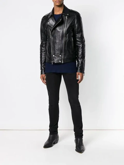 Shop Balmain Leather Padded Biker Jacket In Black