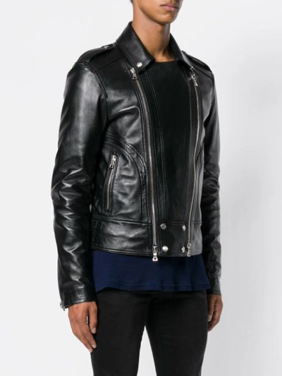 Shop Balmain Leather Padded Biker Jacket In Black