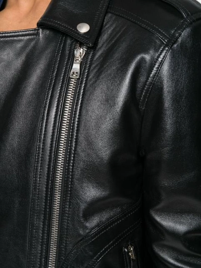 Shop Balmain Leather Padded Biker Jacket In Black