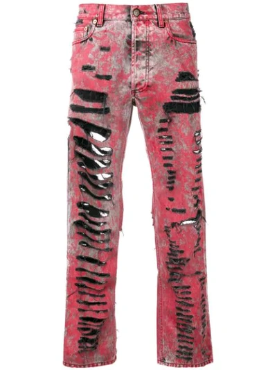 Shop Gucci Ripped Jeans In Red