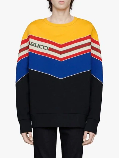 Shop Gucci Sweatshirt With Chevron  Stripe In Black