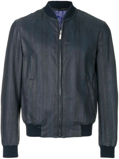 Shop Brioni Long Sleeved Bomber Jacket In Blue