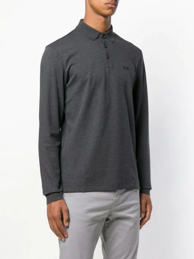 Shop Hugo Boss Longsleeved Polo Shirt In Grey