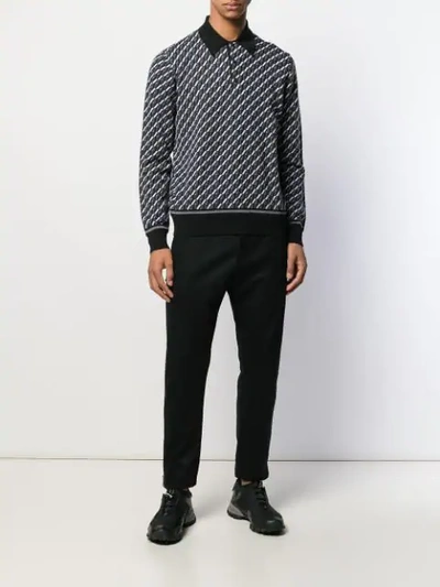 Shop Prada Long-sleeve Intarsia Polo Shirt In Black