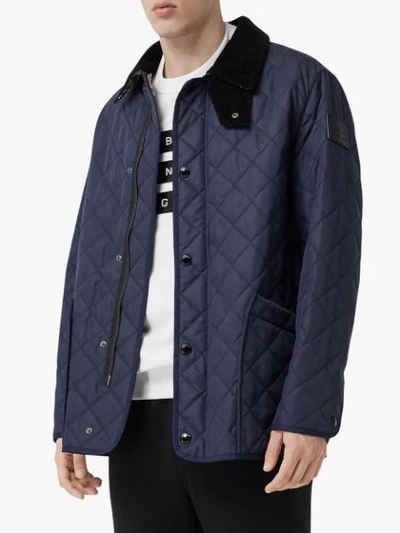Shop Burberry Diamond Quilted Thermoregulated Barn Jacket In Blue