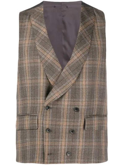 Shop Gabriele Pasini Checked Double Breasted Waistcoat In Grey