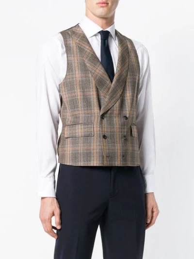 Shop Gabriele Pasini Checked Double Breasted Waistcoat In Grey