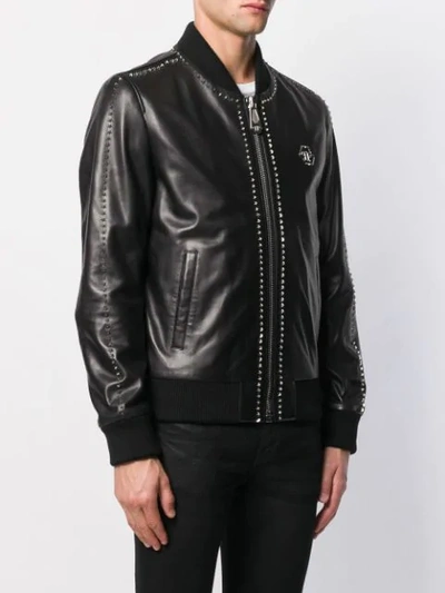 Shop Philipp Plein Lederjacke Mit Sternnieten In 0270 Black