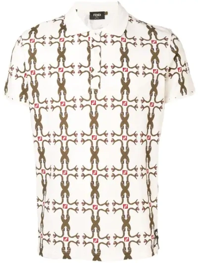 Shop Fendi Entwined Snake Print Polo Shirt In White