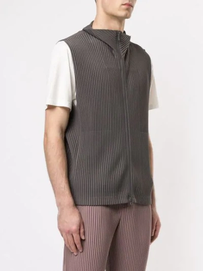 Shop Issey Miyake Pleated Vest Fleece In Grey