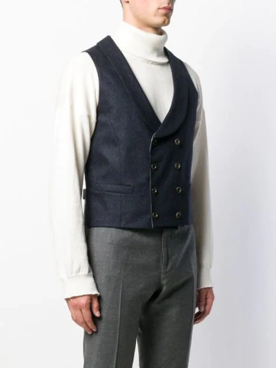 Shop Eleventy Double-breasted Waistcoat In Blue