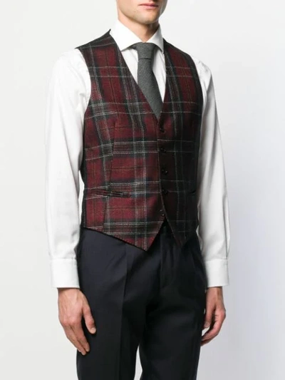 Shop Tagliatore Brian Tartan Waistcoat In Red