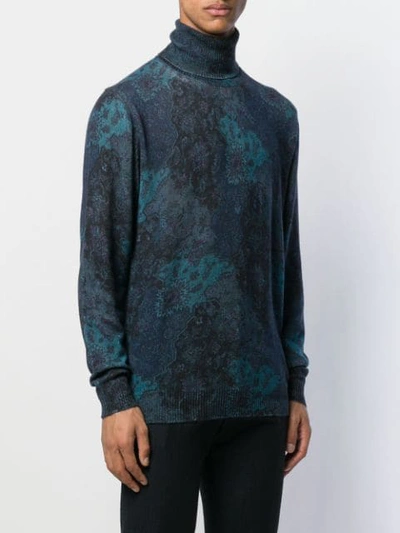 Shop Etro Roll Neck Printed Jumper In Blue