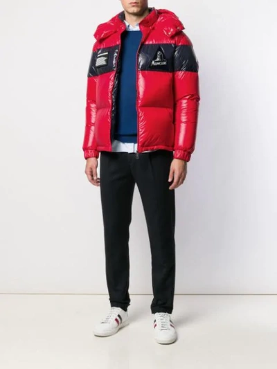 Shop Moncler Logo Patch Padded Jacket In Red