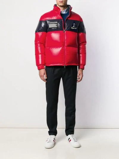 Shop Moncler Logo Patch Padded Jacket In Red