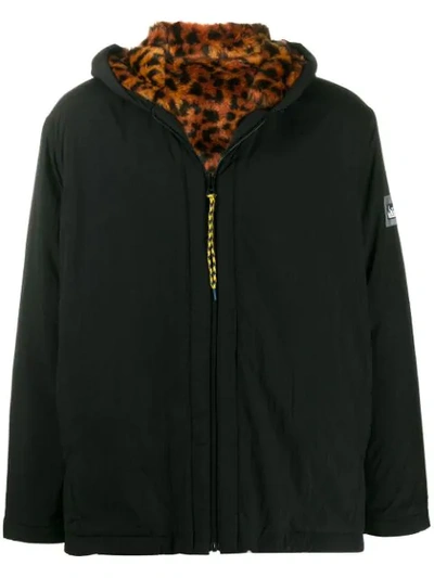 Shop Aries Leopard Print Detail Jacket In Black