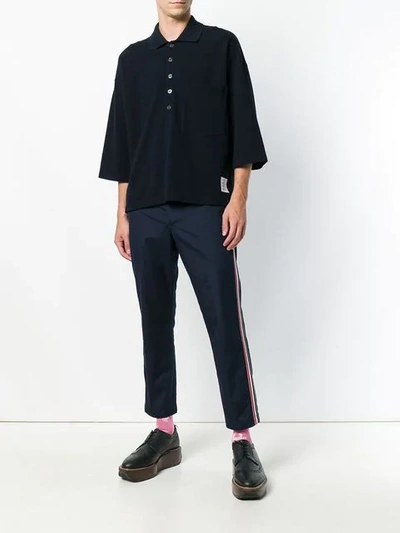 Shop Thom Browne Oversized Piqué Pocket Polo In Blue