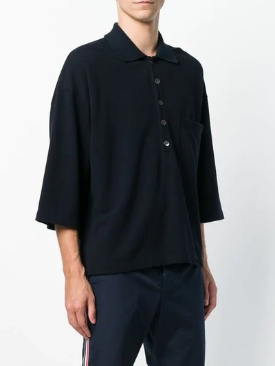 Shop Thom Browne Oversized Piqué Pocket Polo In Blue