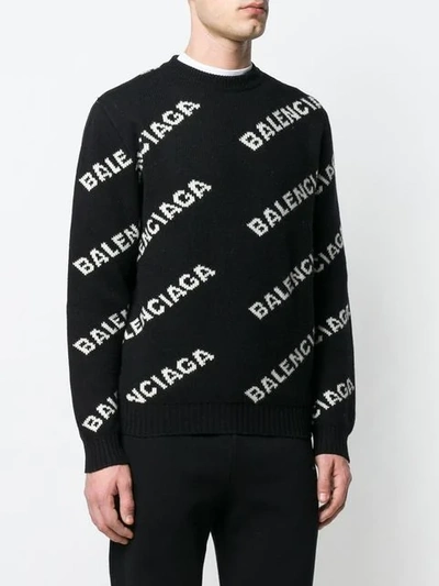 Shop Balenciaga All Over Logo Crewneck Jumper In Black
