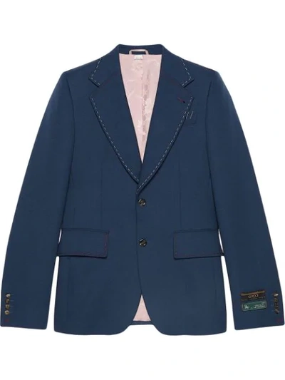 Shop Gucci Drill Jacket With Stitching In Blue