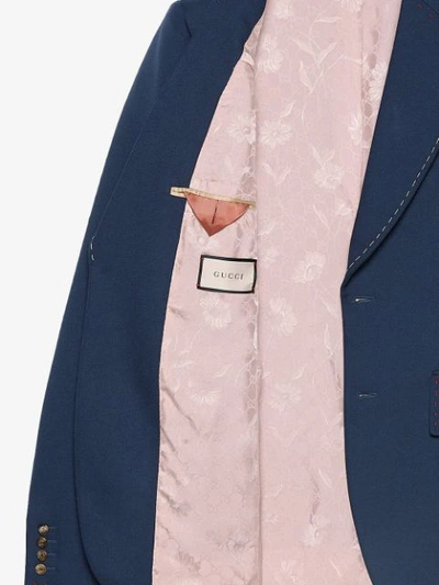 Shop Gucci Drill Jacket With Stitching In Blue