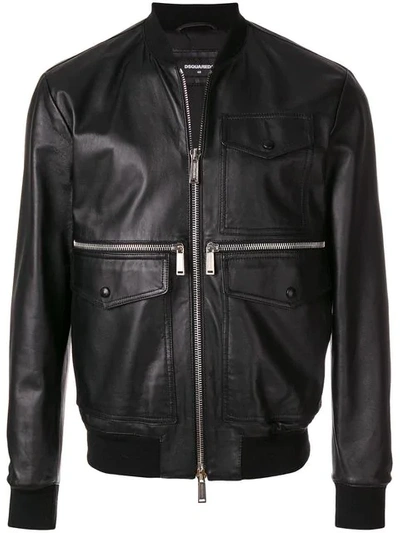 Shop Dsquared2 Pocket Leather Jacket In Black