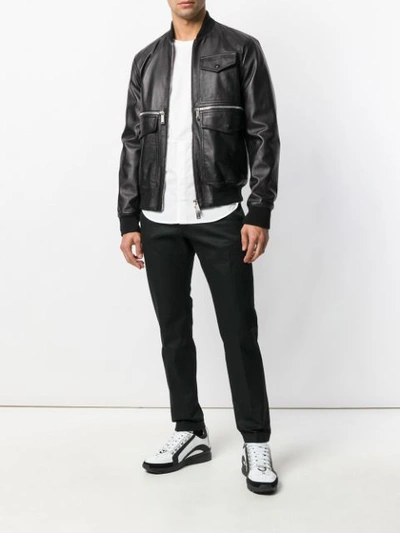 Shop Dsquared2 Pocket Leather Jacket In Black