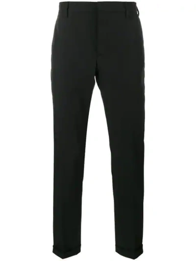 Shop Prada Turn-up Tailored Trousers - Black