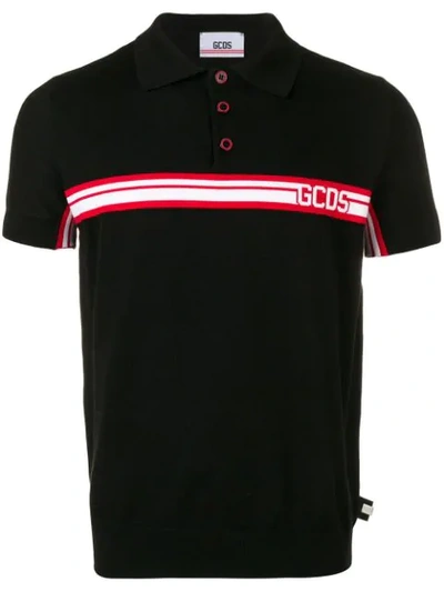Shop Gcds Striped Polo Shirt In Black