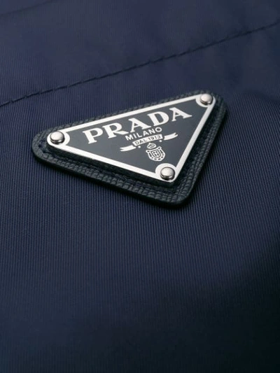 Shop Prada Logo Plaque Bowling Shirt In Blue