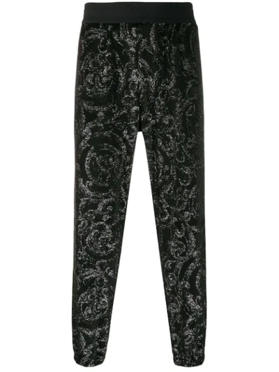 Shop Versace Elastic Waist Lurex Trousers In Black