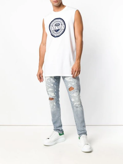 Shop Balmain Graphic Tank Top In White