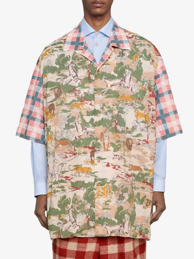 Shop Gucci Oversize Printed Cotton Bowling Shirt In Green