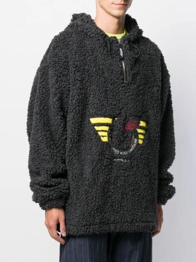 Shop Msgm Shearling Hooded Fleece In Grey