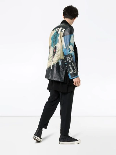 Shop Yohji Yamamoto Graphic Print Leather Panelled Blazer Jacket In Black