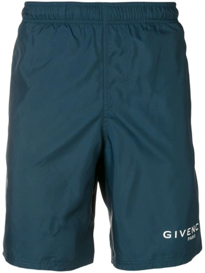 Shop Givenchy Logo Swim Shorts In Blue