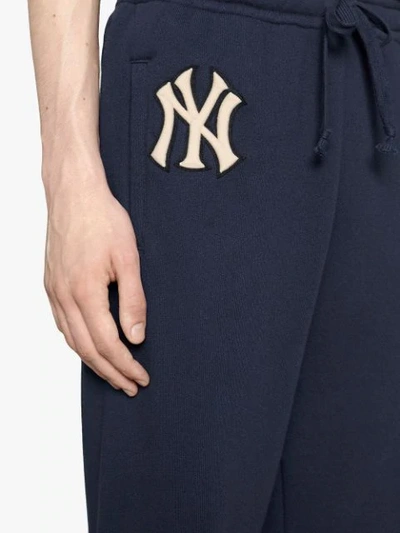 Shop Gucci Cotton Jogging Pant With Ny Yankees™ Patch In Blue