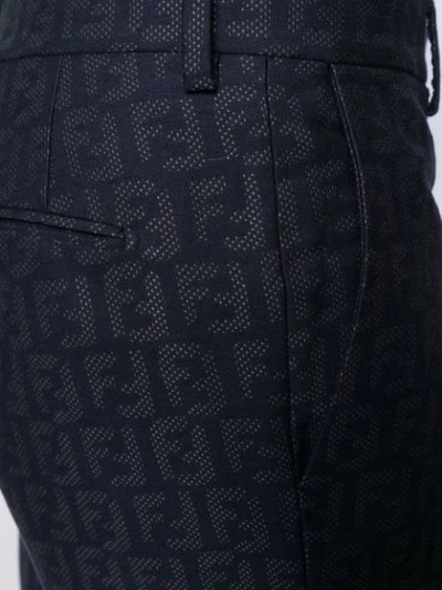 Shop Fendi Logo Pattern Tailored Trousers In Blue