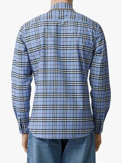Shop Burberry Vintage Check Stretch Cotton Poplin Shirt In Opal Blue Ip Check