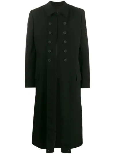 Shop Yohji Yamamoto Double-breasted Long Jacket In Black