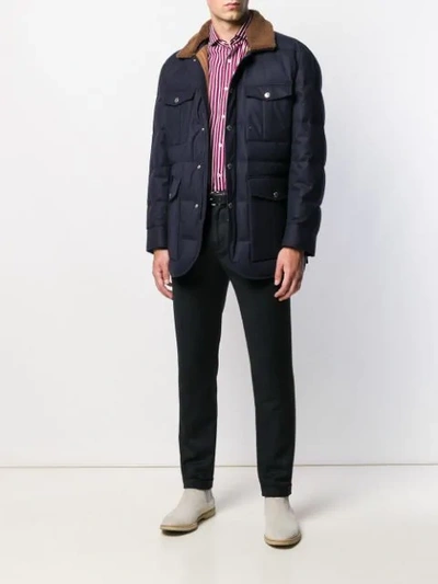 Shop Brunello Cucinelli Shearling Collar Coat In Blue