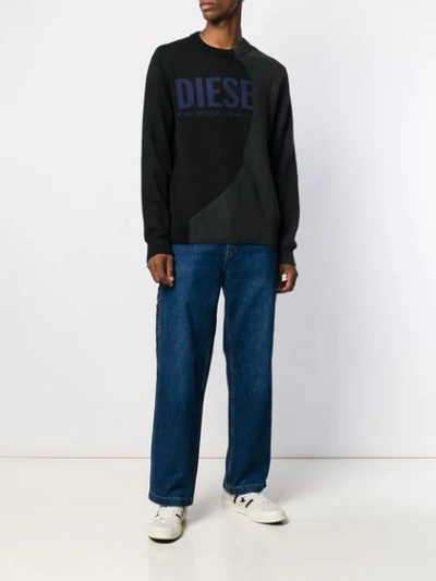 Shop Diesel Logo Intarsia Jumper In Black