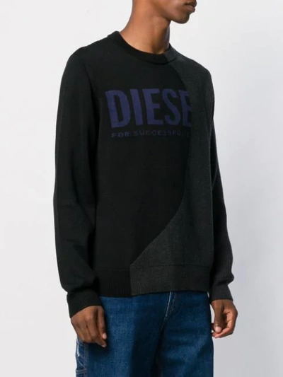 Shop Diesel Logo Intarsia Jumper In Black