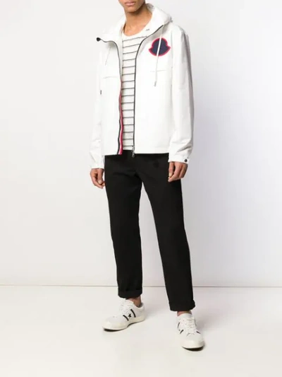 Shop Moncler Sleeve Logo Print Hooded Jacket In White