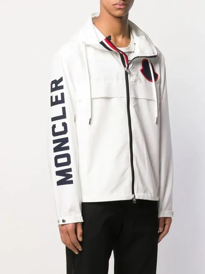 Shop Moncler Sleeve Logo Print Hooded Jacket In White